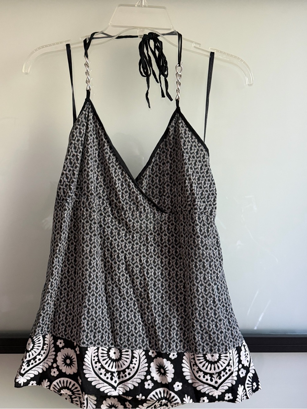 MICHAEL Michael Kors Black White Chain Strap Halter Top S/P